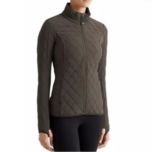 Athleta Upside Quilted Jacket in Olive Green Size XXS Lightweight Zip Up